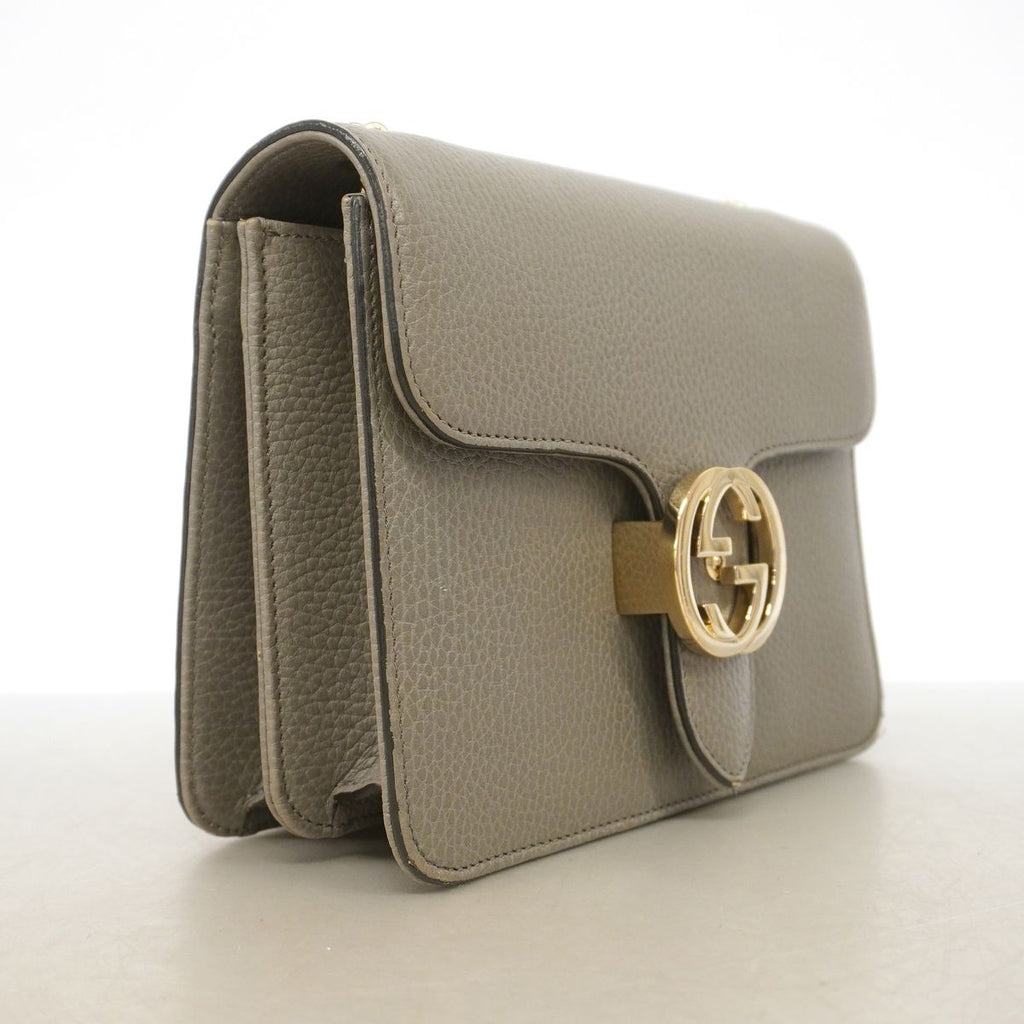 Gucci Shoulder Bag Interlocking G Leather Gray Champagne Gold — view 2