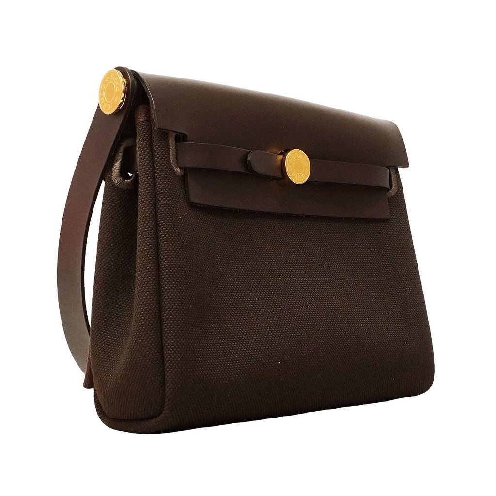 Hermes Shoulder Bag Herbag Zip Mini Toile Military Beblanc Gold — view 2