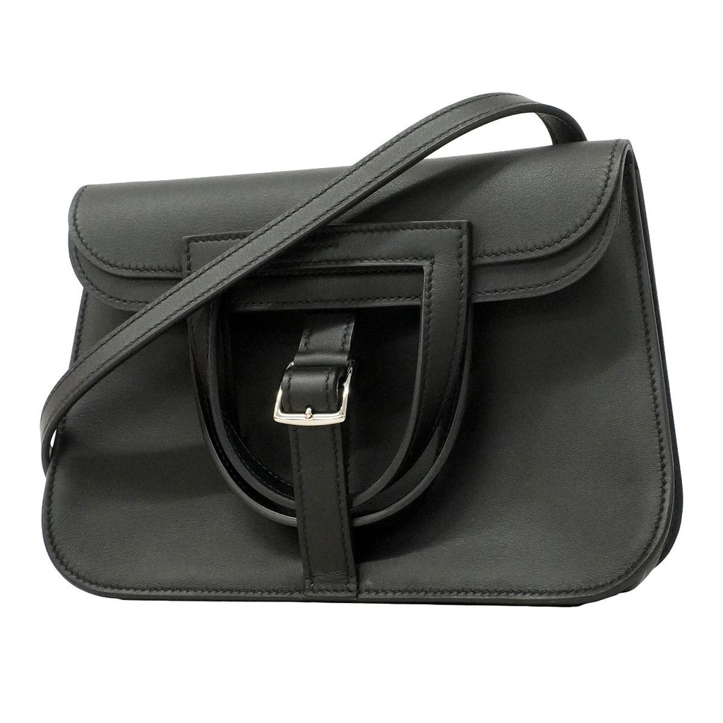 Hermes Handbag Halzan Mini Swift Black Silver 2-Way Bag