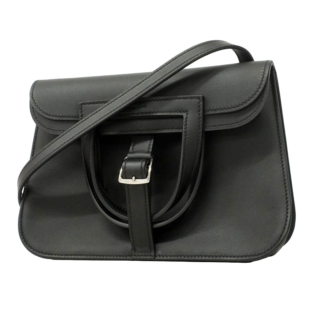 Hermes Handbag Halzan Mini Swift Black Silver 2-Way Bag