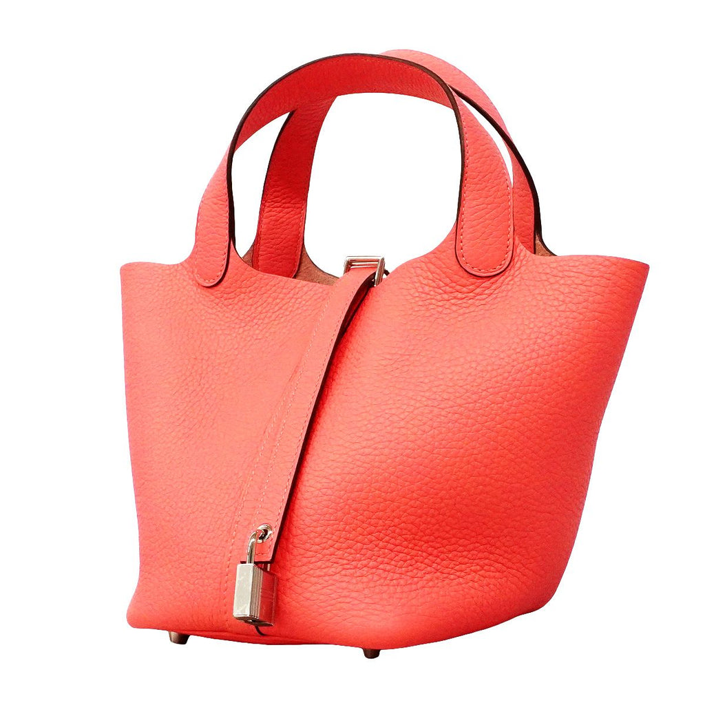 Hermes Handbag Picotin Lock PM Taurillon Clemence Rose Azalea Silver