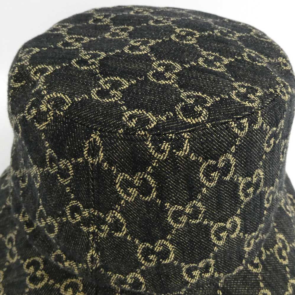 Gucci GG Denim Bucket Hat Black 59 Cotton Hat — view 5