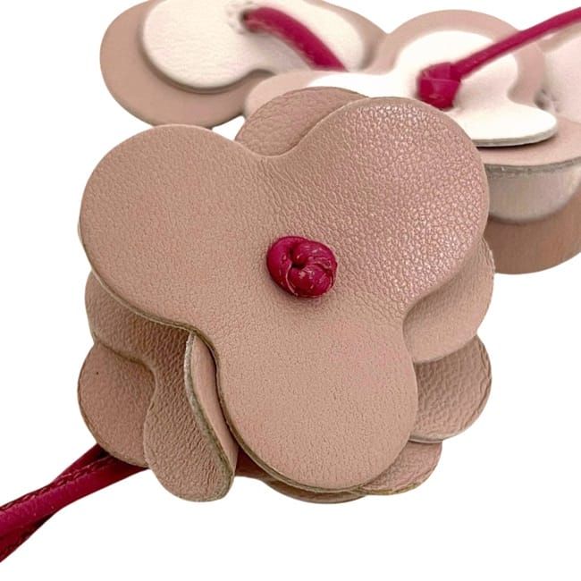 Loewe Charm Flower Motif Bag Leather Pink Vintage Strap Keychain — view 7