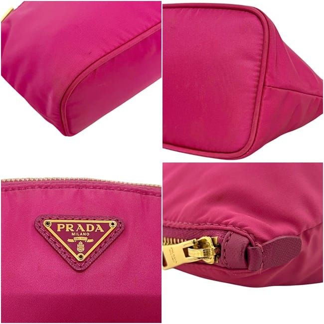Prada Pouch Case Tessuto 58 M 224 Nylon Pink Triangle Plate — view 5