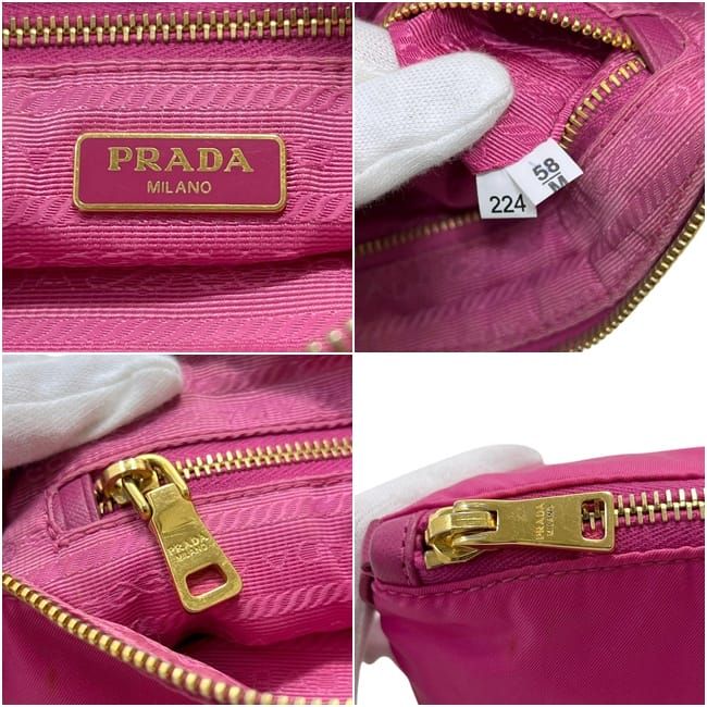 Prada Pouch Case Tessuto 58 M 224 Nylon Pink Triangle Plate — view 4