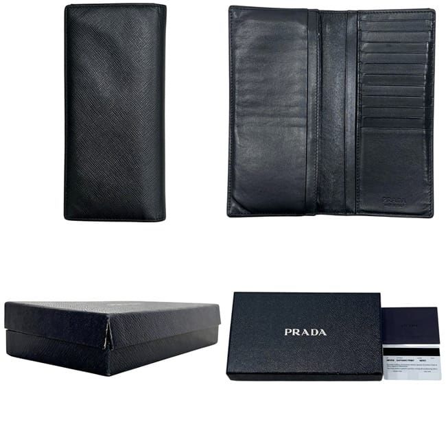 Prada Bifold Wallet Leather Saffiano Nero Black Embossed Logo — view 3