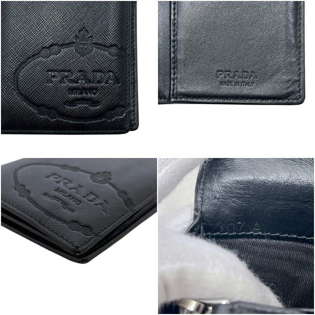Prada Bifold Wallet Leather Saffiano Nero Black Embossed Logo — view 7