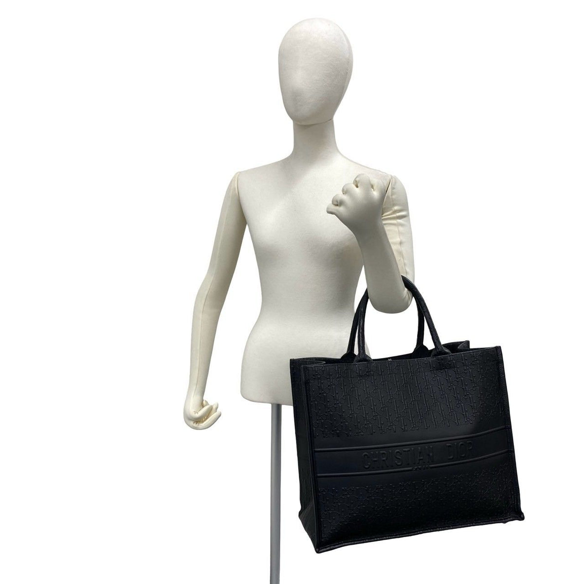 Dior Book Tote Trotter Logo Pattern Embossed Leather Black — view 2