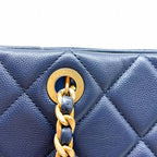Chanel Quilted Chain Tote Navy Gold Shoulder Bag Caviar Leather — view 6