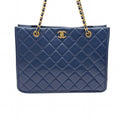 Chanel Quilted Chain Tote Navy Gold Shoulder Bag Caviar Leather