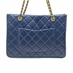 Chanel Quilted Chain Tote Navy Gold Shoulder Bag Caviar Leather — view 3