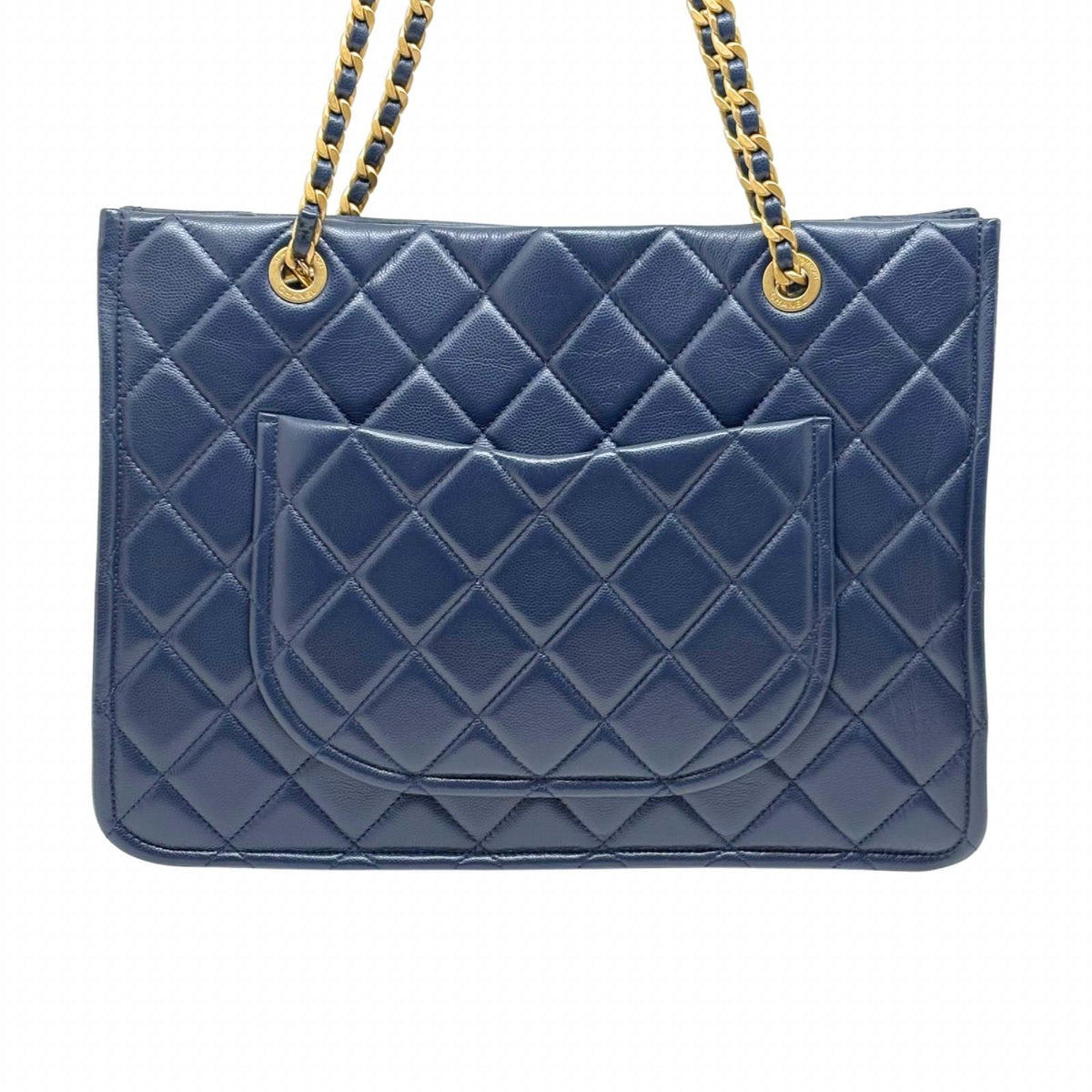 Chanel Quilted Chain Tote Navy Gold Shoulder Bag Caviar Leather — view 3