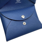 Hermes Card Case Coin Purse Calvi Duo Veau Madame Deep Blue Silver — view 7