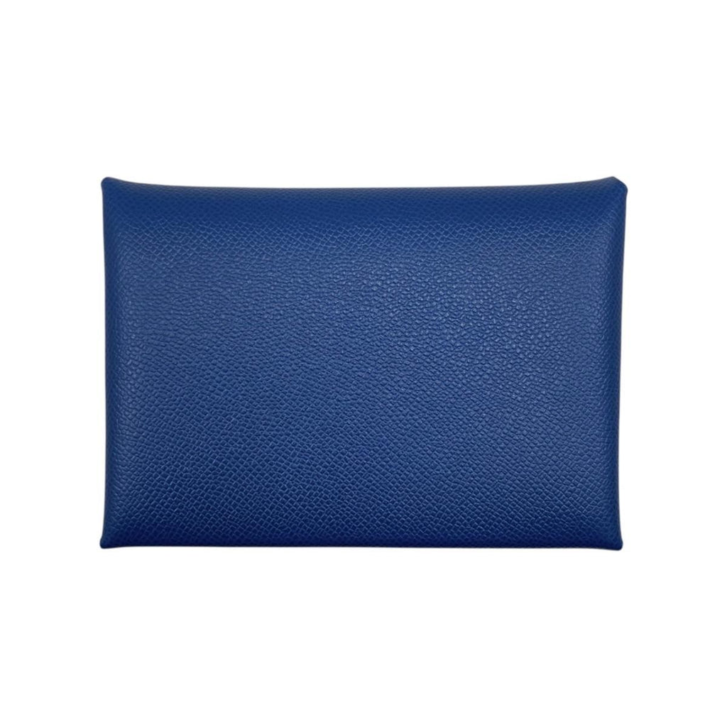 Hermes Card Case Coin Purse Calvi Duo Veau Madame Deep Blue Silver