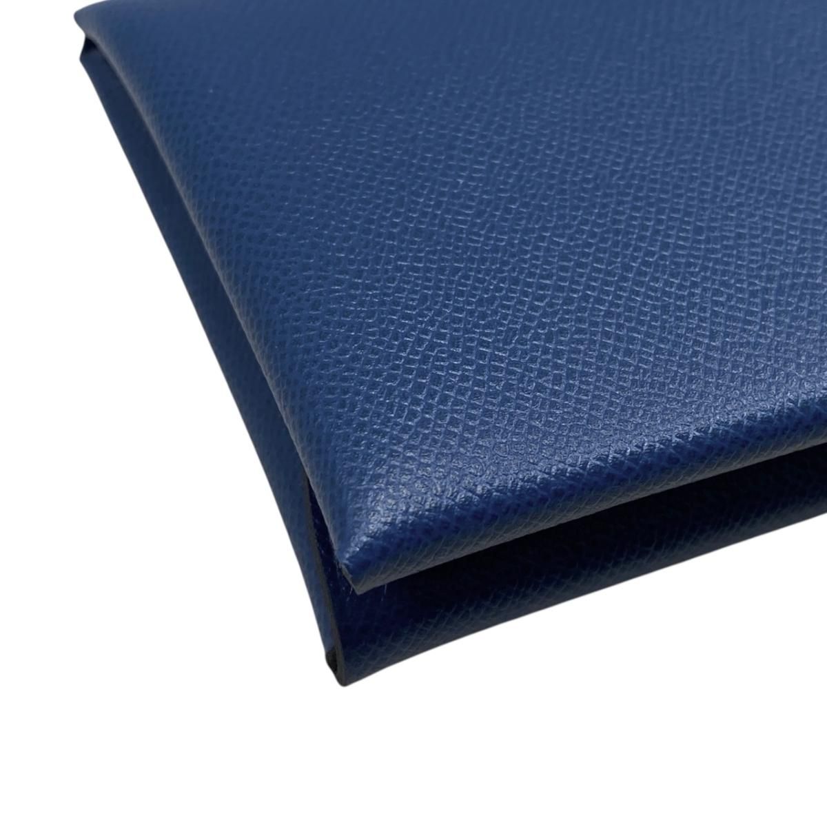 Hermes Card Case Coin Purse Calvi Duo Veau Madame Deep Blue Silver — view 3