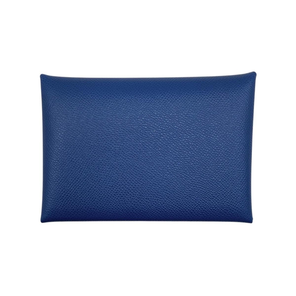 Hermes Card Case Coin Purse Calvi Duo Veau Madame Deep Blue Silver — view 2