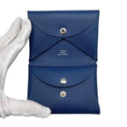 Hermes Card Case Coin Purse Calvi Duo Veau Madame Deep Blue Silver — view 5