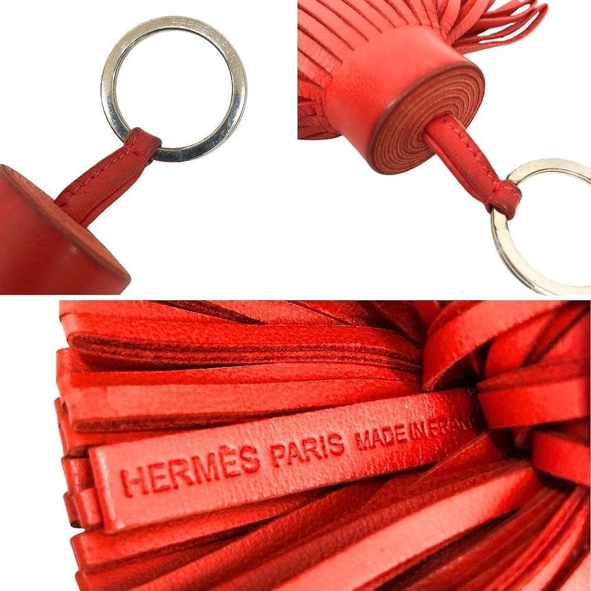 Hermes Carmen Key Ring Key Holder Fringe Charm Leather Keychain — view 3