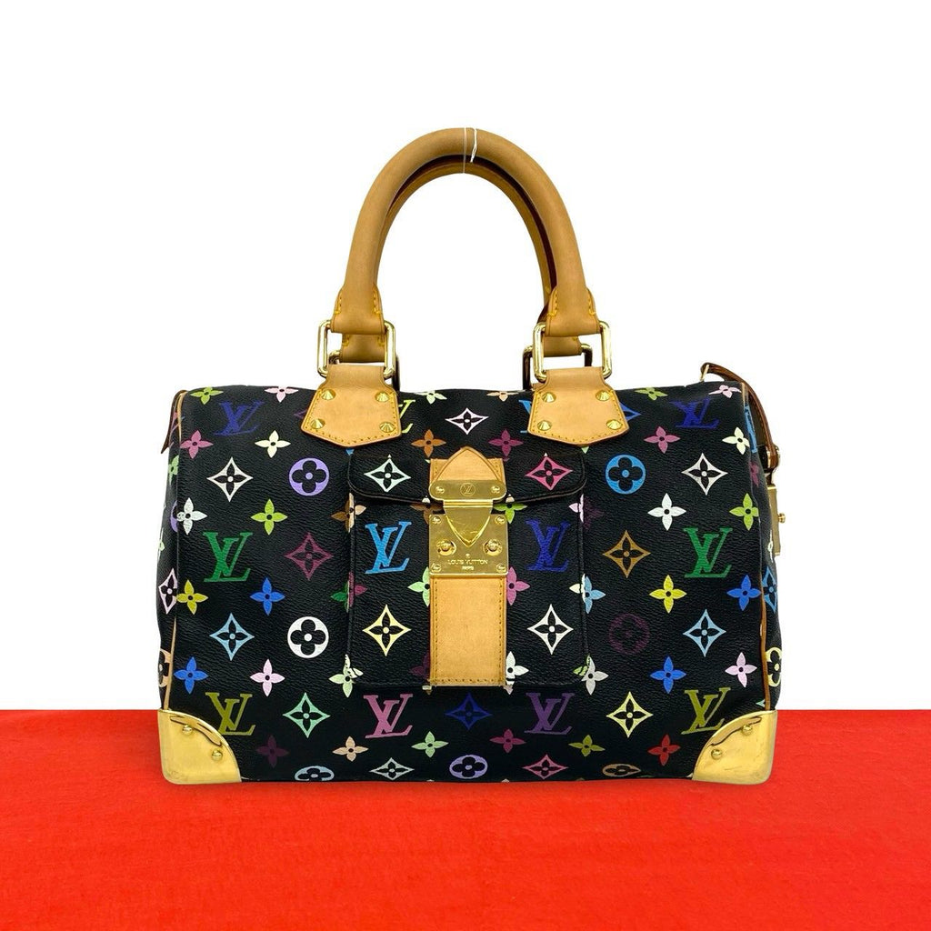 Louis Vuitton Speedy 30 Monogram Multicolor Leather Boston Bag Black