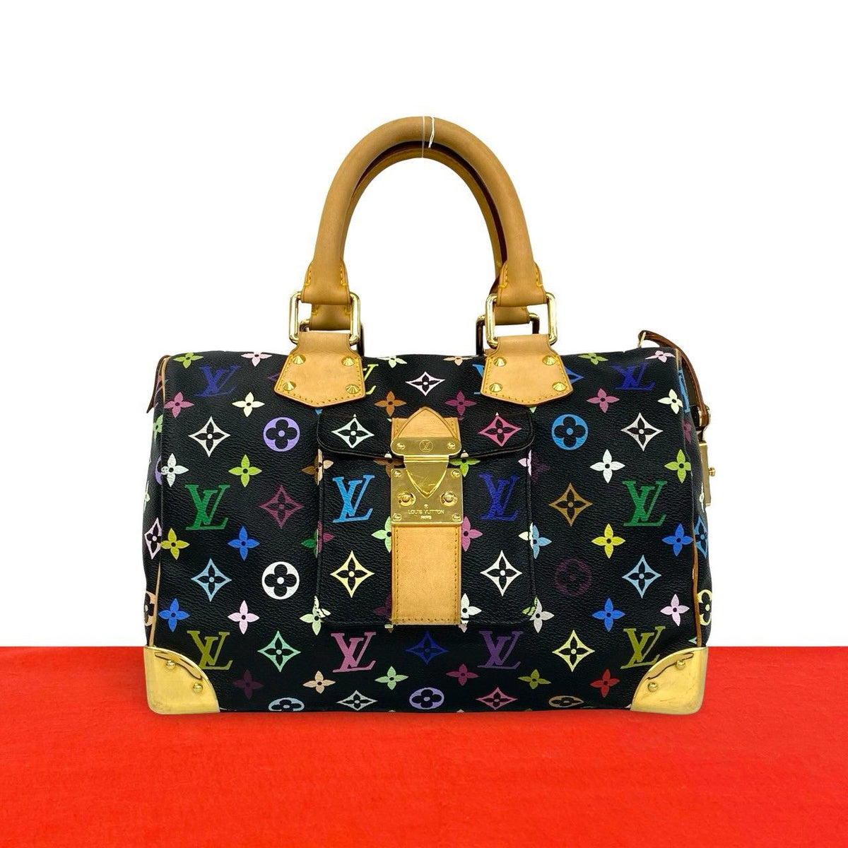 Louis Vuitton Speedy 30 Monogram Multicolor Leather Boston Bag Black