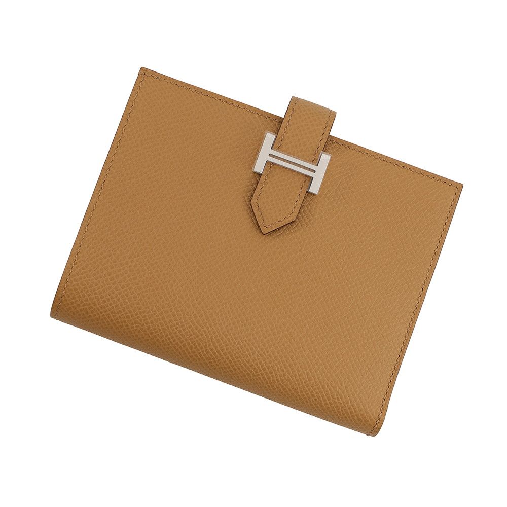 Hermes Bifold Wallet Bearn Compact Biscuit Silver Epsom