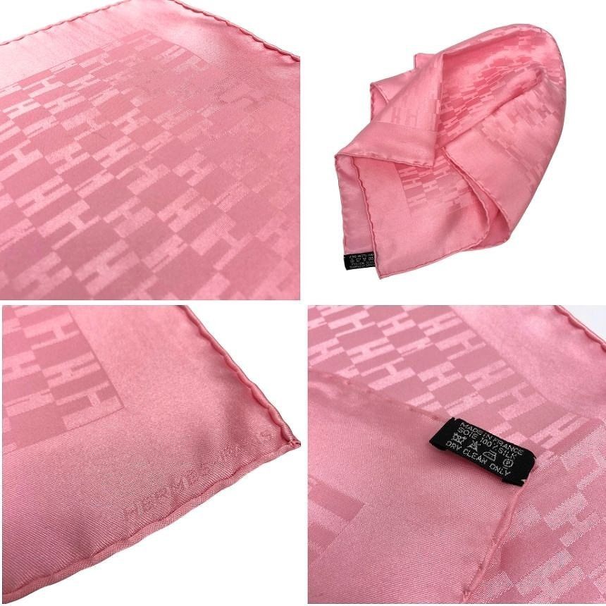 Hermes Pocket Square Grand H Scarf Pochette Pongee Faconnee H Pink Silk — view 3