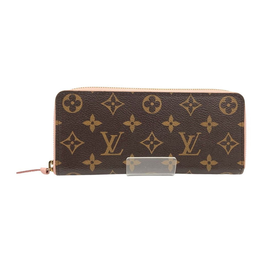 Louis Vuitton Monogram Portefeuille Clemence Zip Around Wallet Brown Pink