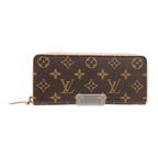 Louis Vuitton Monogram Portefeuille Clemence Zip Around Wallet Brown Pink