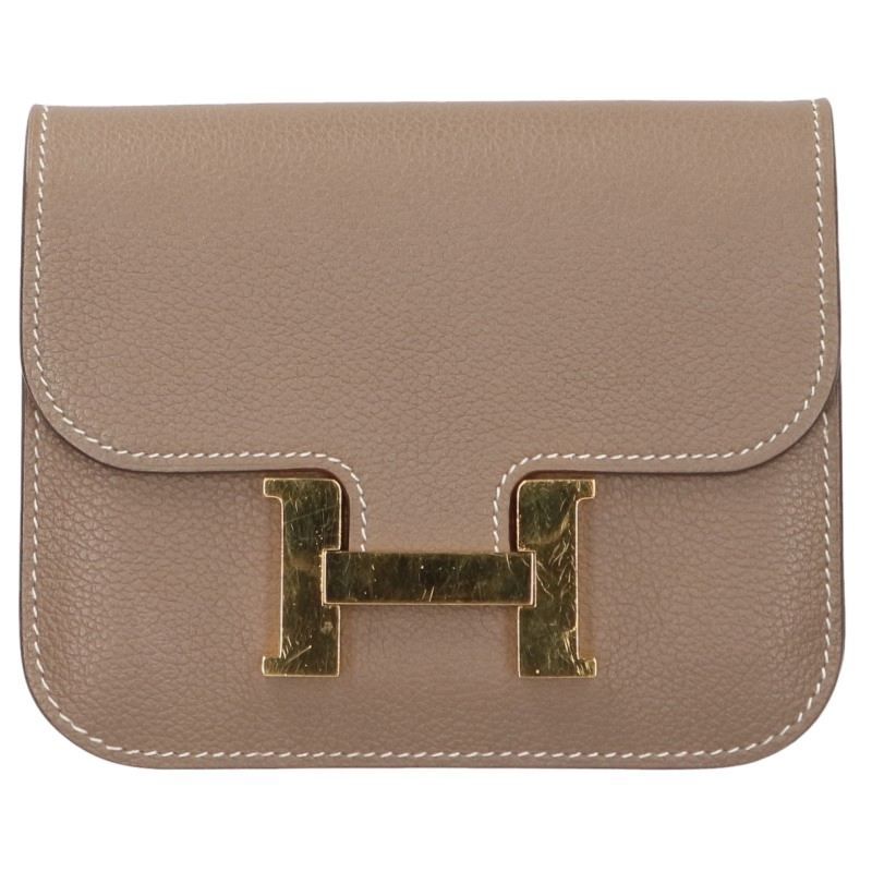 Hermes Constance Slim Bifold Etoupe Leather Wallet