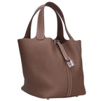 Hermes Picotin Lock MM Silver Taurillon Clemence Etoupe Handbag MM