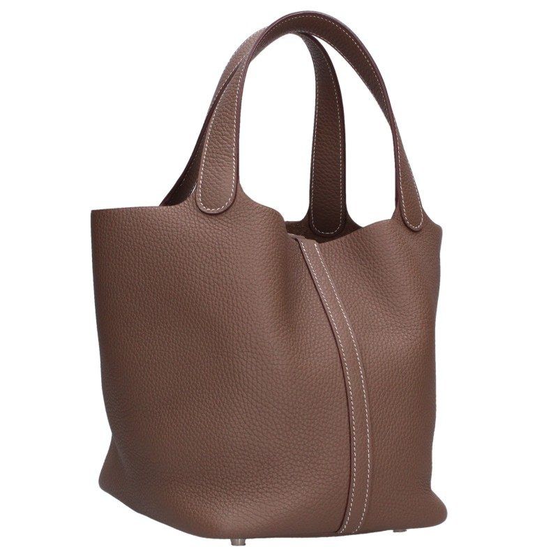 Hermes Picotin Lock MM Silver Taurillon Clemence Etoupe Handbag MM — view 2