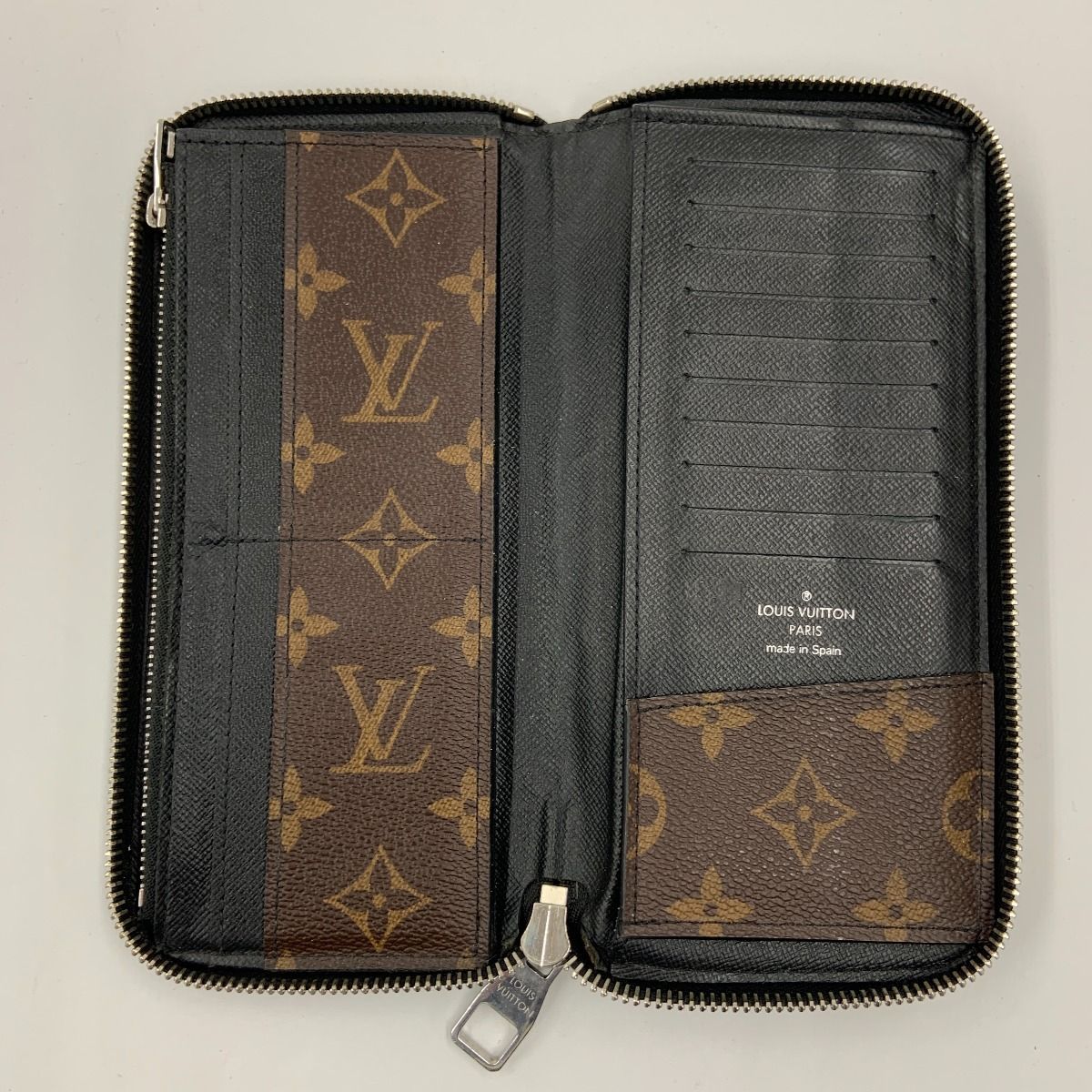 Louis Vuitton Monogram Macassar Zippy Wallet Vertical Zip Around Black Brown — view 4