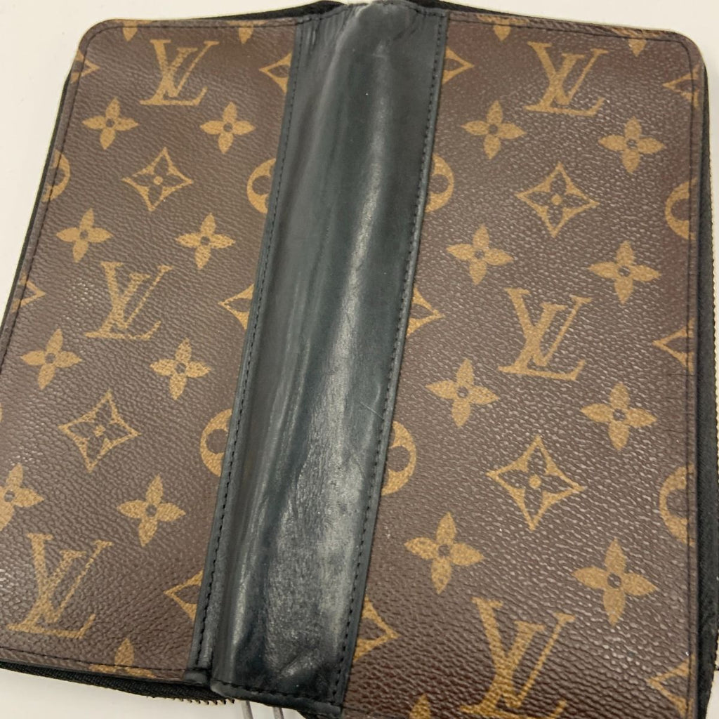 Louis Vuitton Monogram Macassar Zippy Wallet Vertical Zip Around Black Brown — view 3