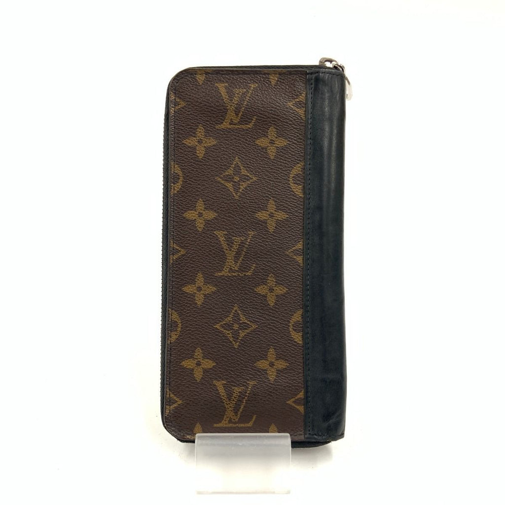 Louis Vuitton Monogram Macassar Zippy Wallet Vertical Zip Around Black Brown — view 2