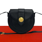 Saint Laurent Yves Vintage Round Logo Leather Shoulder Bag Black