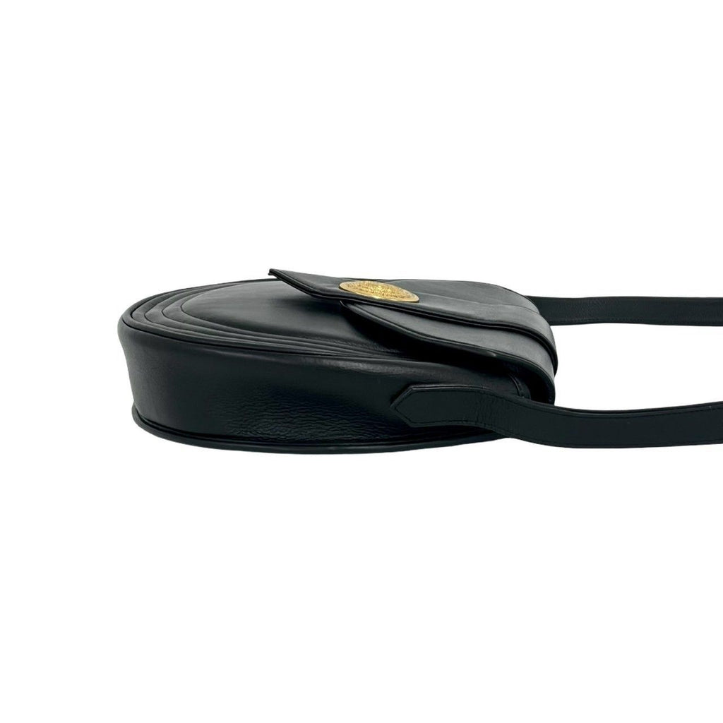 Saint Laurent Yves Vintage Round Logo Leather Shoulder Bag Black — view 6