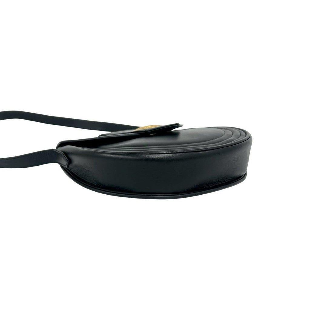 Saint Laurent Yves Vintage Round Logo Leather Shoulder Bag Black — view 7