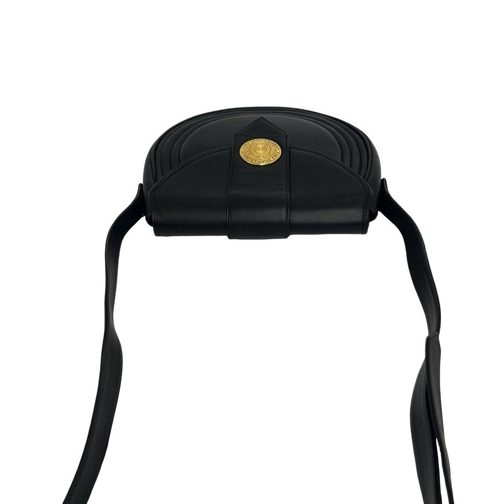 Saint Laurent Yves Vintage Round Logo Leather Shoulder Bag Black — view 4