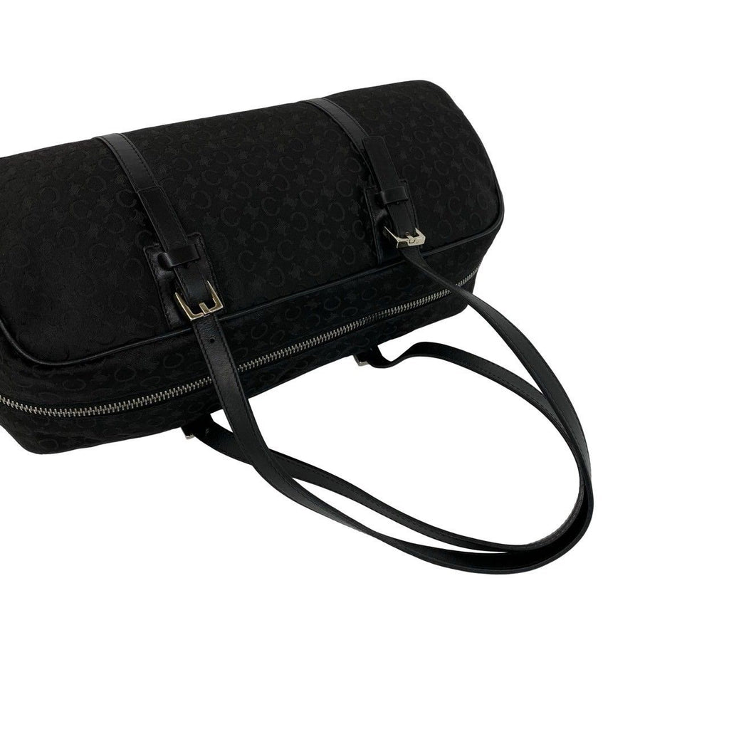 Celine C Macadam Blason Triomphe Pattern Canvas Leather Handbag Drum Bag Black — view 4