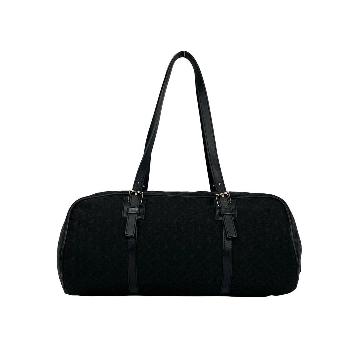 Celine C Macadam Blason Triomphe Pattern Canvas Leather Handbag Drum Bag Black — view 3