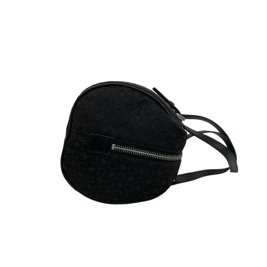 Celine C Macadam Blason Triomphe Pattern Canvas Leather Handbag Drum Bag Black — view 6