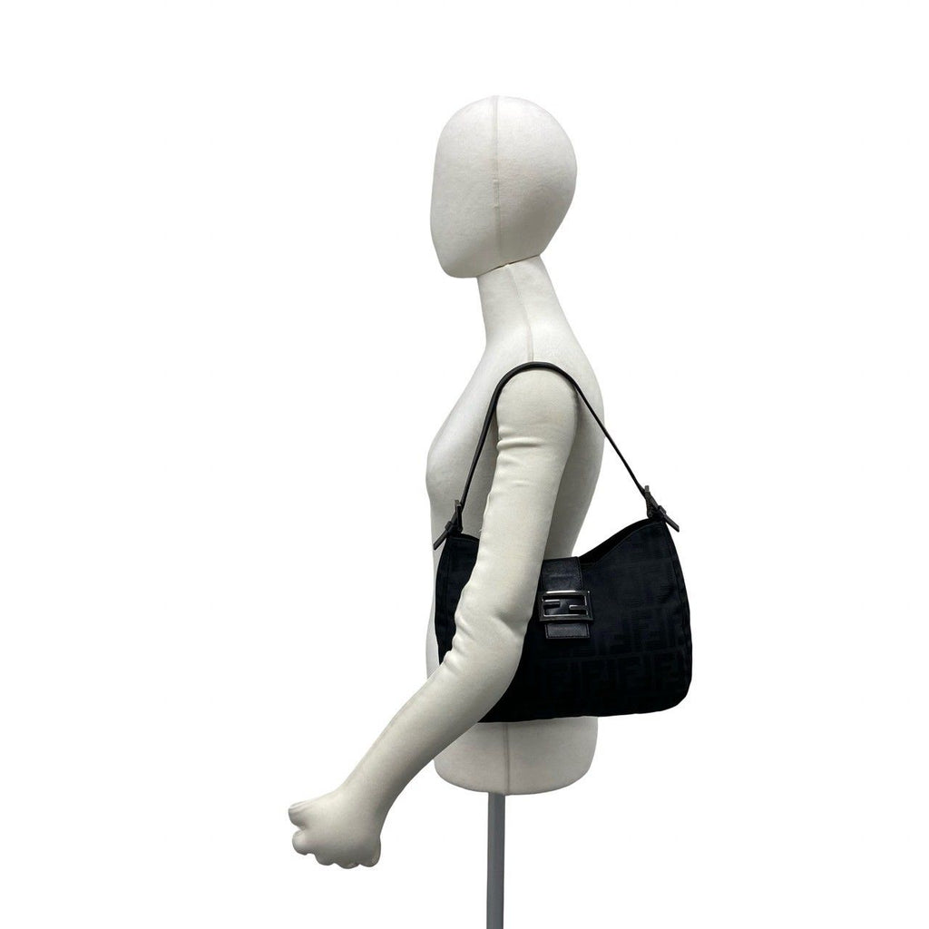 Fendi Vintage Zucca FF Pattern Canvas Leather Shoulder Bag Black — view 2