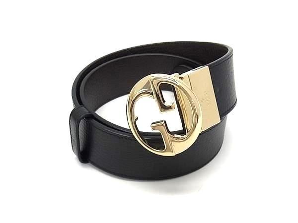 Gucci Belt Interlocking G Reversible Black Brown Leather Gold