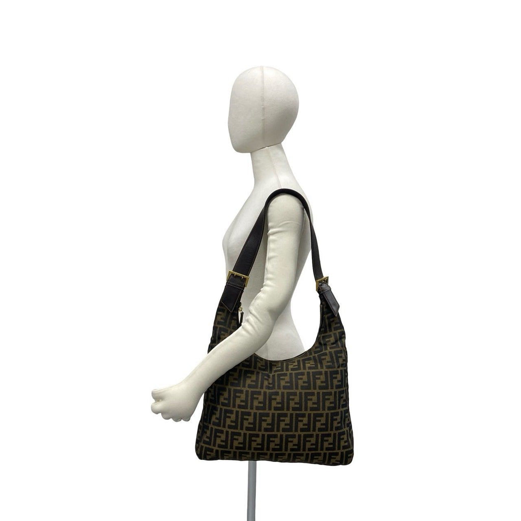 Fendi Vintage Zucca FF Pattern Canvas Leather Shoulder Bag Brown — view 2
