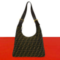 Fendi Vintage Zucca FF Pattern Canvas Leather Shoulder Bag Brown