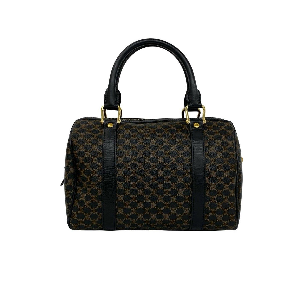 Celine Macadam Blason Pattern Triomphe Leather Mini Boston Bag Brown — view 3