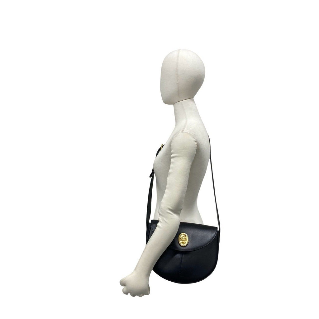 Dior Vintage CD Logo Leather Shoulder Bag Pochette Black — view 2