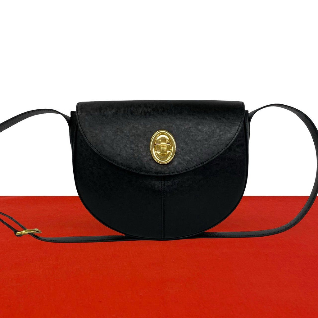 Dior Vintage CD Logo Leather Shoulder Bag Pochette Black