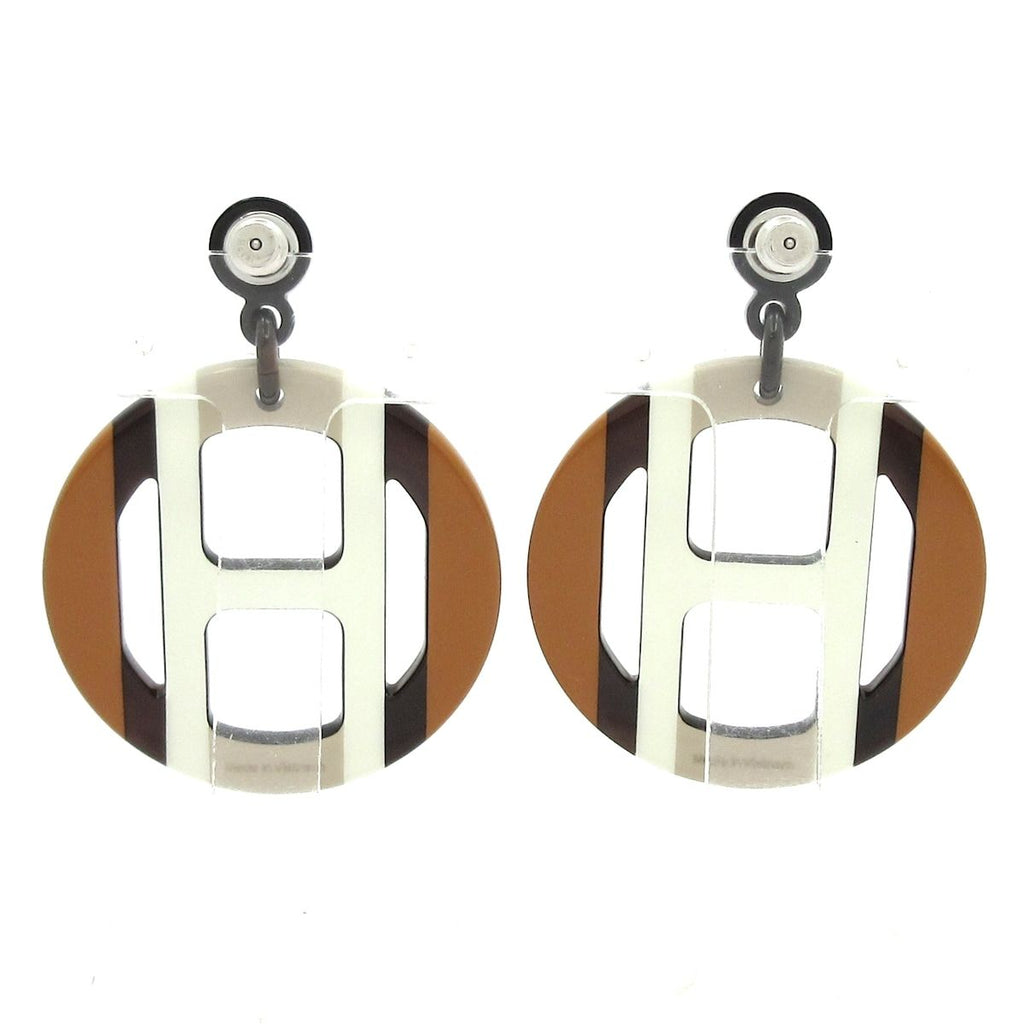 Hermes Earrings H Equipe Brown White — view 3