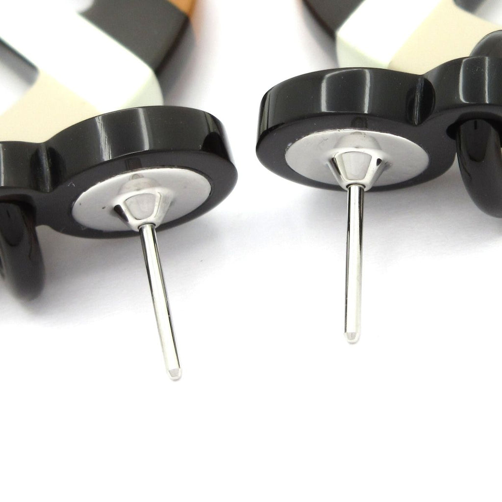 Hermes Earrings H Equipe Brown White — view 4